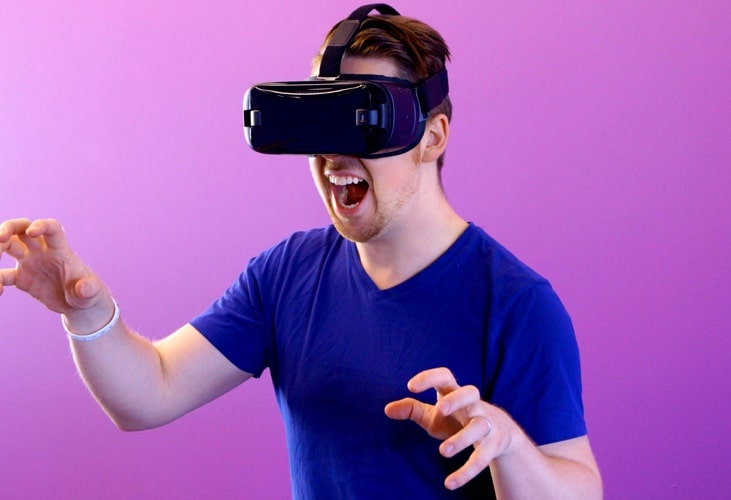 A man playing VR